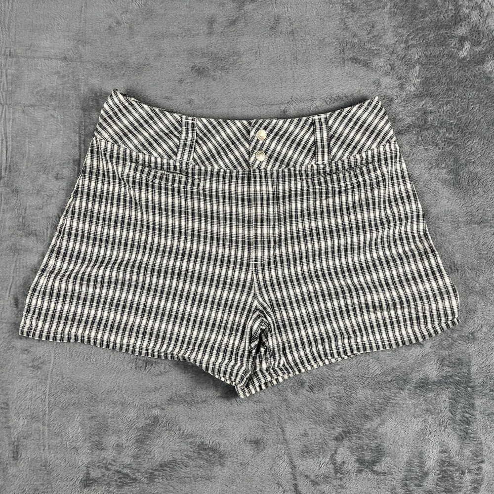 Vintage Express Shorts Womens 9/10 Black White Plaid Cotton High Waisted Casual